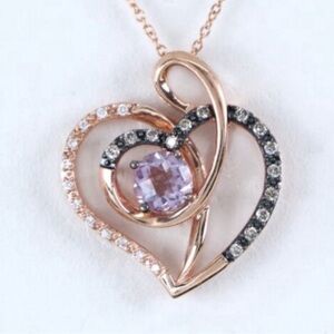 SOLD LeVian 14K Rose Gold Amethyst & Diamond Heart Pendant 18 Inch Chain $1,499